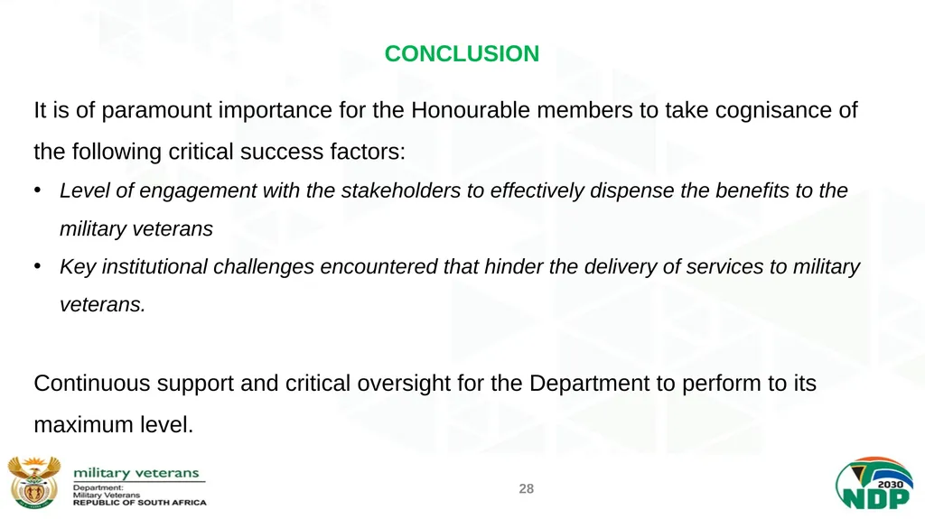 PRESENTATION TO THE PORTFOLIO COMMITTEE ON DEFENCE - slide 28 of 29