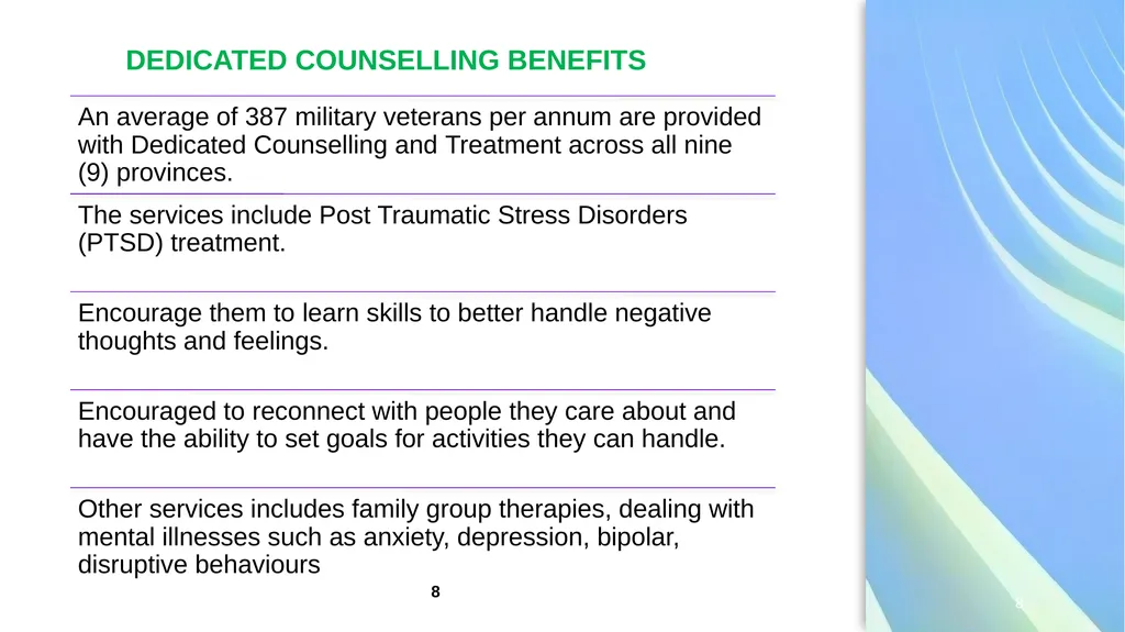 PRESENTATION TO THE PORTFOLIO COMMITTEE ON DEFENCE - slide 8 of 29