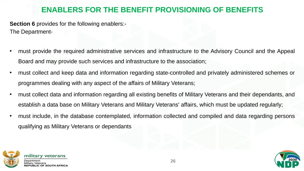 PRESENTATION TO THE PORTFOLIO COMMITTEE ON DEFENCE - slide 26 of 29