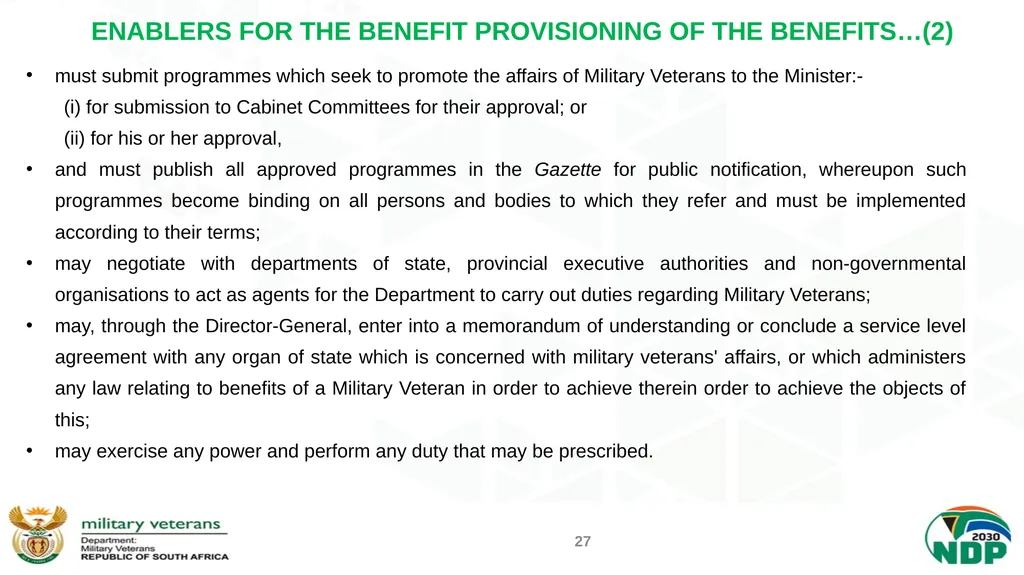 PRESENTATION TO THE PORTFOLIO COMMITTEE ON DEFENCE - slide 27 of 29