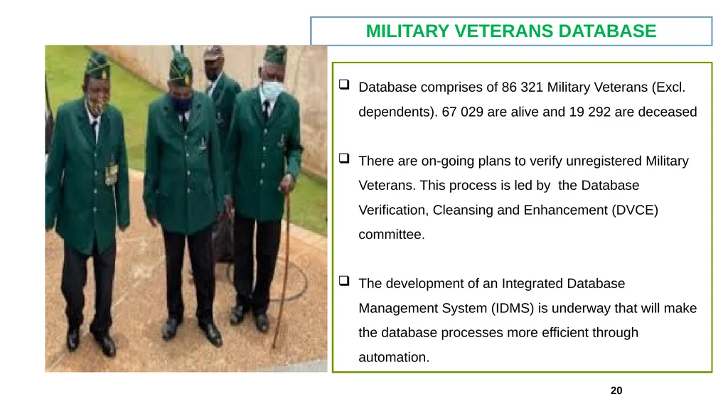PRESENTATION TO THE PORTFOLIO COMMITTEE ON DEFENCE - slide 20 of 29