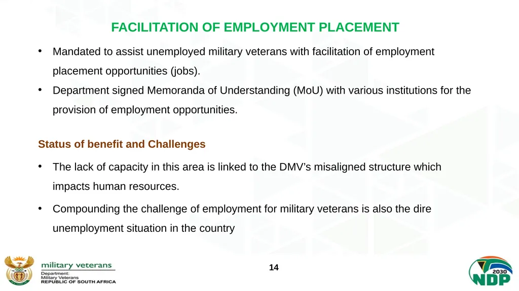 PRESENTATION TO THE PORTFOLIO COMMITTEE ON DEFENCE - slide 14 of 29