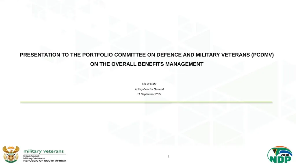 PRESENTATION TO THE PORTFOLIO COMMITTEE ON DEFENCE - slide 1 of 29