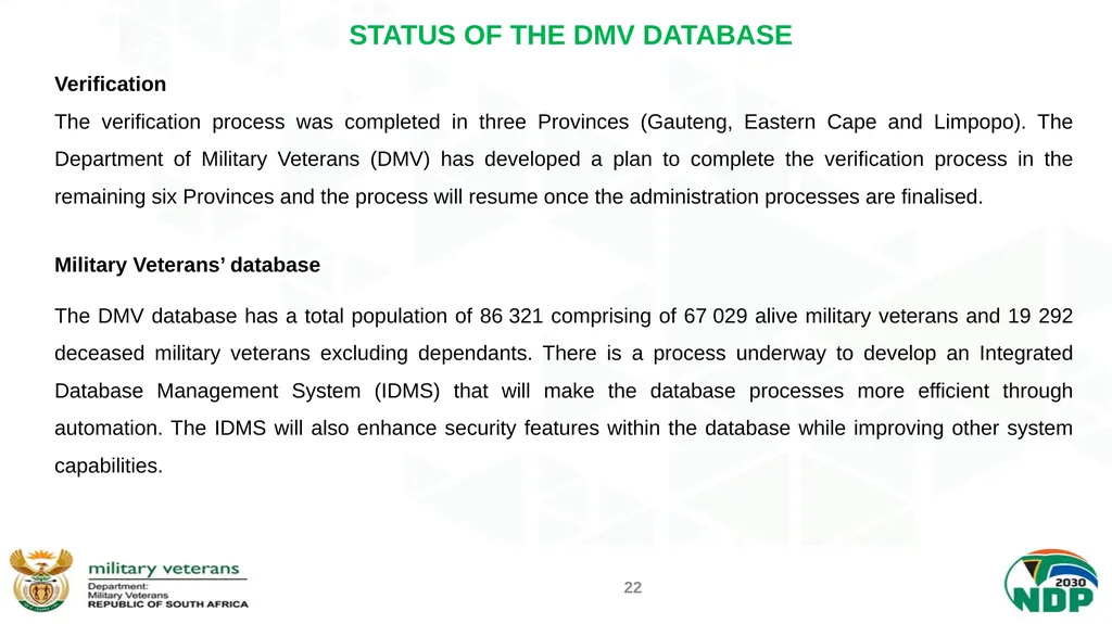 PRESENTATION TO THE PORTFOLIO COMMITTEE ON DEFENCE - slide 22 of 29
