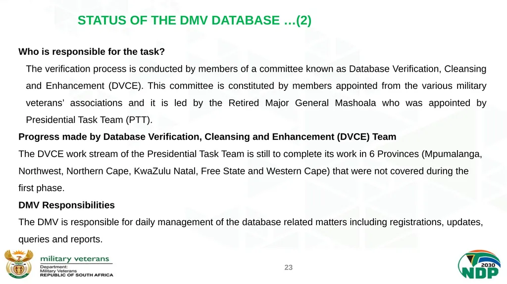 PRESENTATION TO THE PORTFOLIO COMMITTEE ON DEFENCE - slide 23 of 29