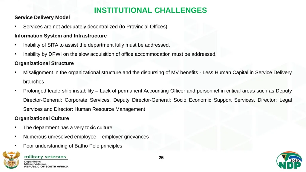 PRESENTATION TO THE PORTFOLIO COMMITTEE ON DEFENCE - slide 25 of 29