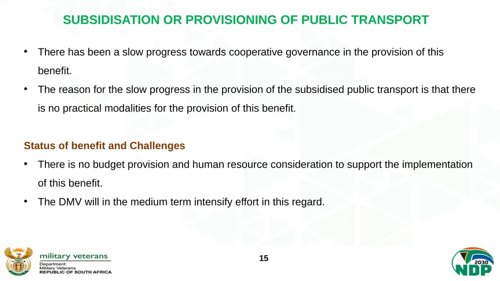PRESENTATION TO THE PORTFOLIO COMMITTEE ON DEFENCE - slide 15 of 29