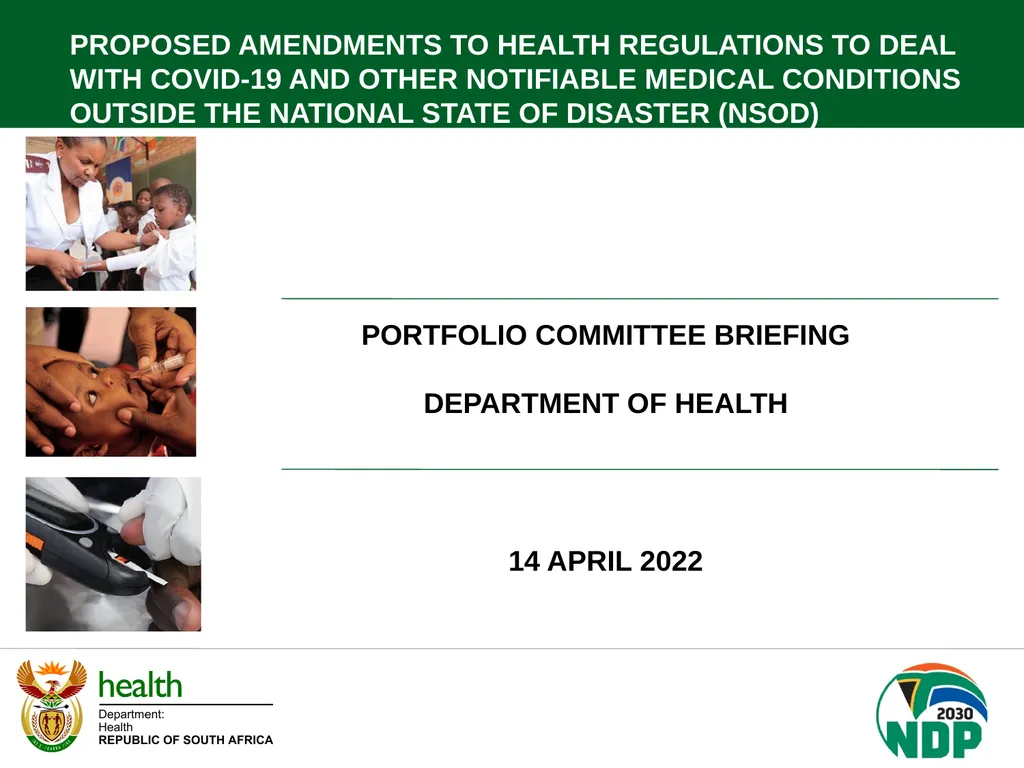 PORTFOLIO COMMITTEE BRIEFING DEPARTMENT OF HEALTH - slide 1 of 32