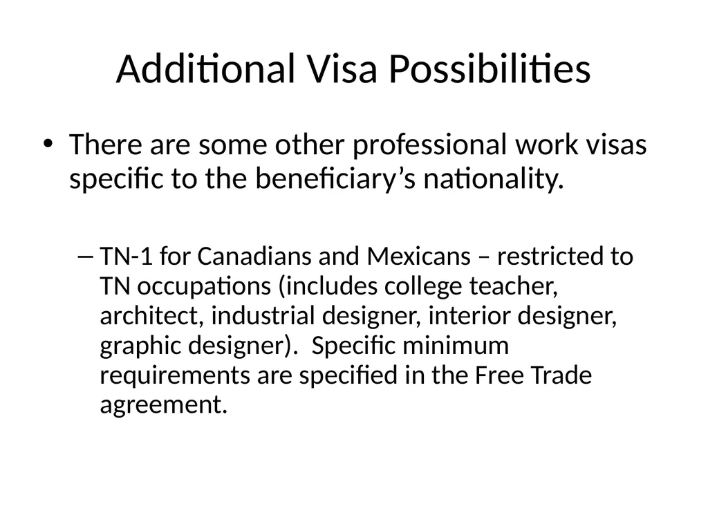 Visa Options for Artists and Professional Workers: - slide 37 of 71