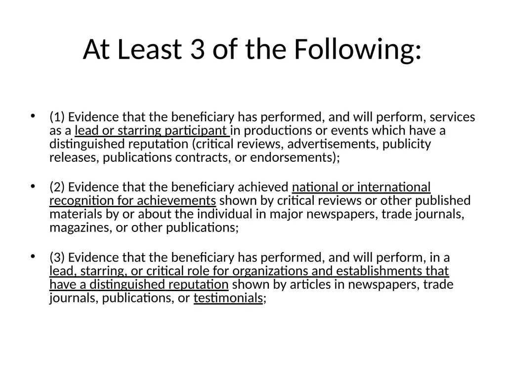 Visa Options for Artists and Professional Workers: - slide 26 of 71