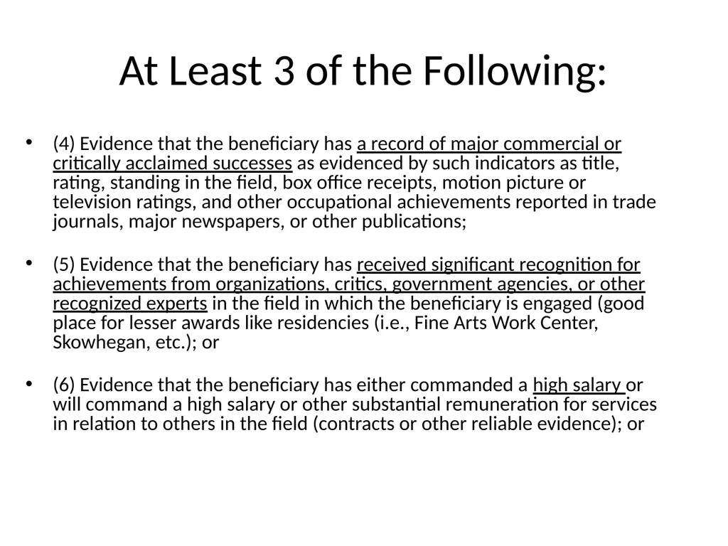 Visa Options for Artists and Professional Workers: - slide 27 of 71