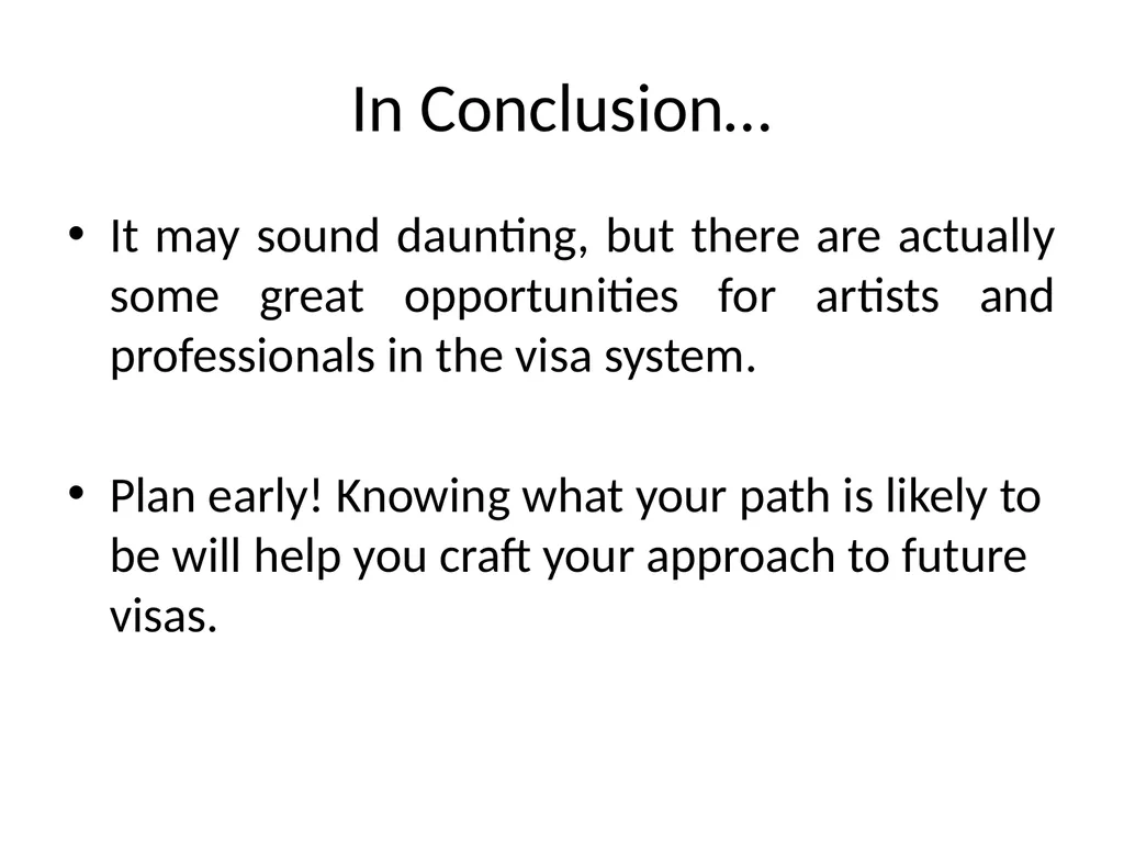Visa Options for Artists and Professional Workers: - slide 71 of 71