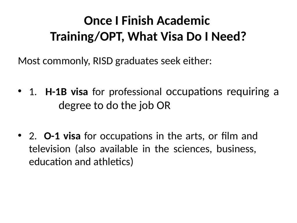 Visa Options for Artists and Professional Workers: - slide 5 of 71
