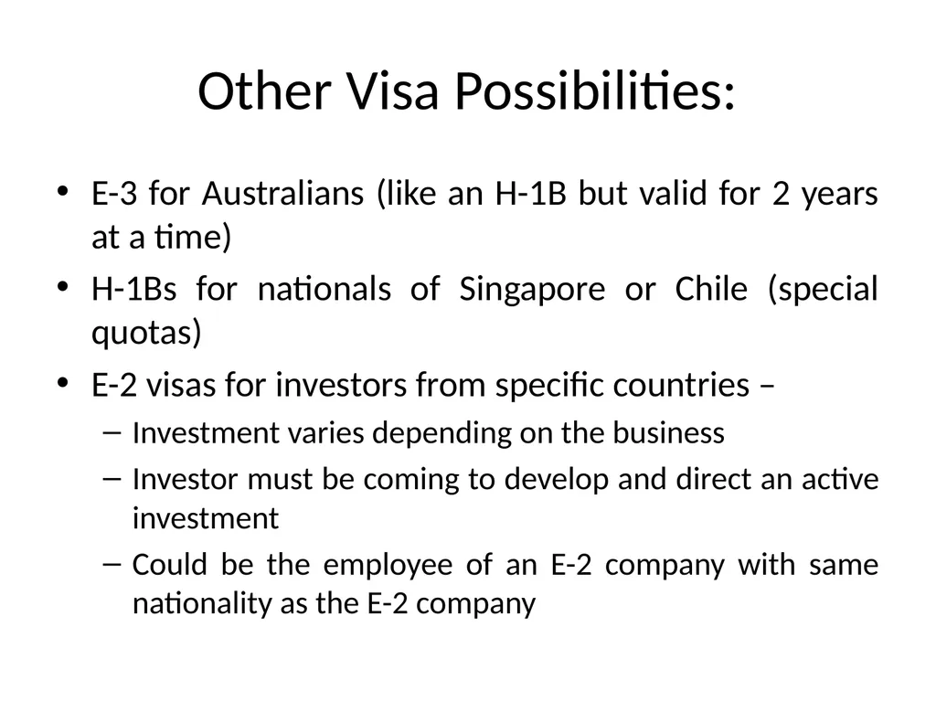 Visa Options for Artists and Professional Workers: - slide 39 of 71