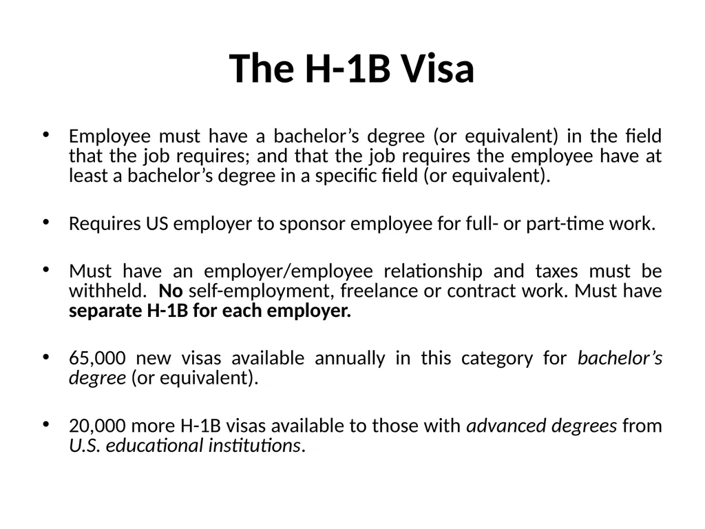 Visa Options for Artists and Professional Workers: - slide 6 of 71