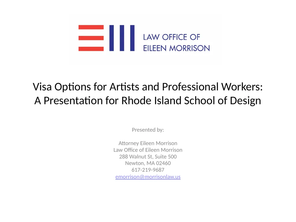 Visa Options for Artists and Professional Workers: - slide 1 of 71