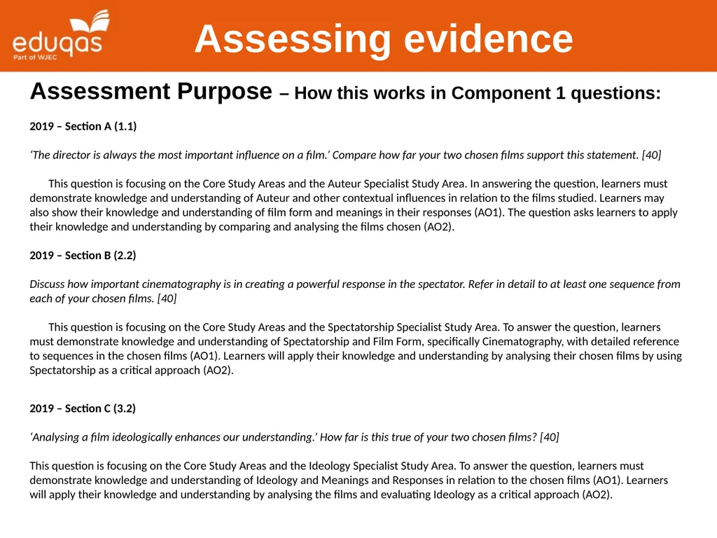 Assessing WJEC Eduqas A level Film Studies - slide 10 of 33