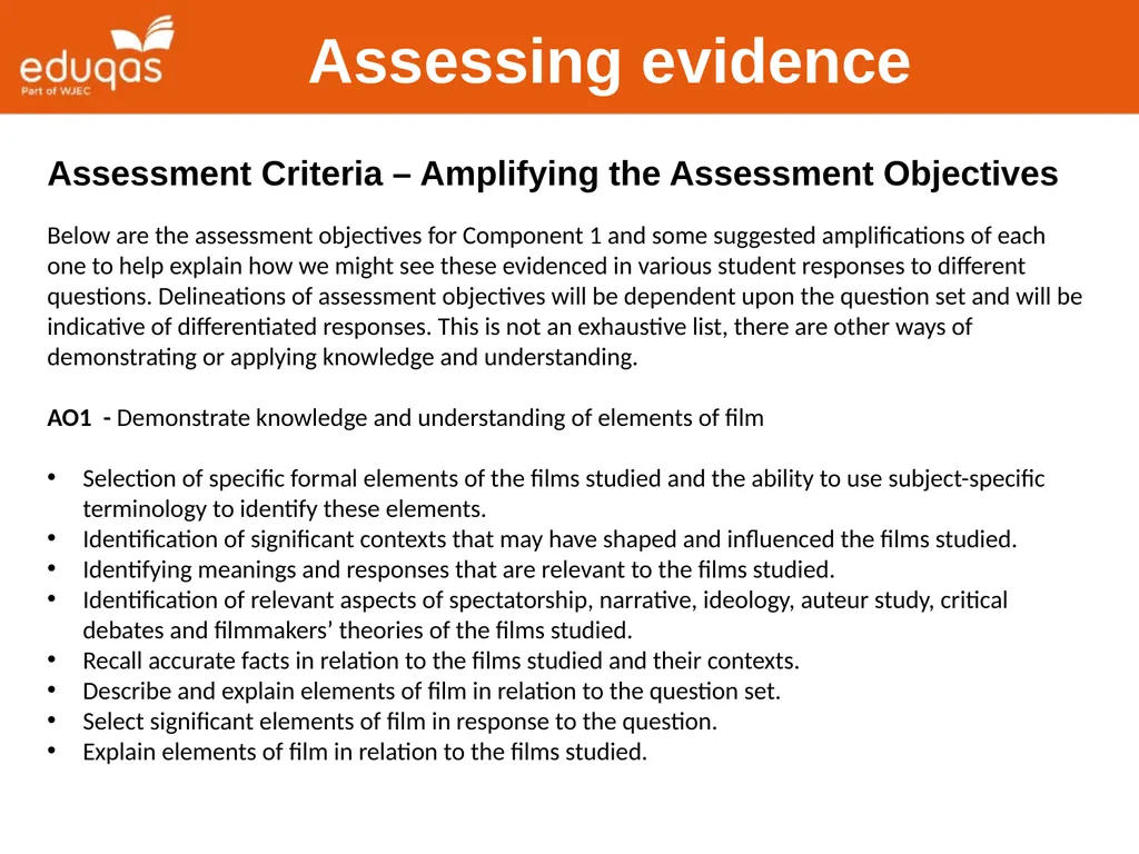 Assessing WJEC Eduqas A level Film Studies - slide 11 of 33