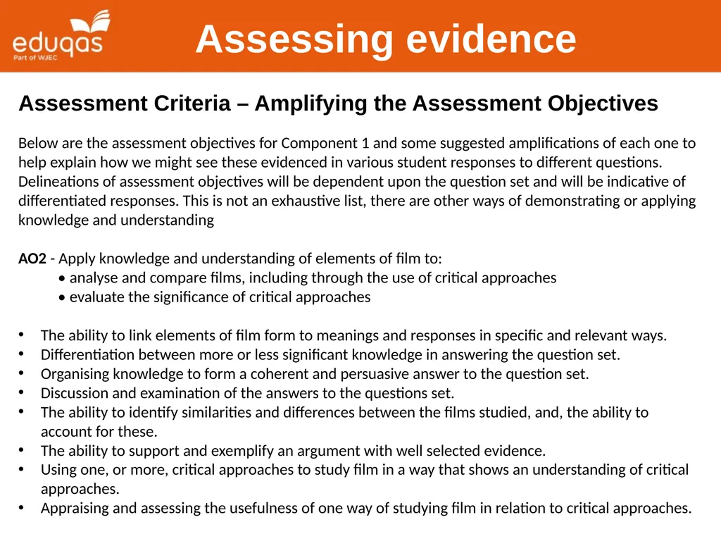 Assessing WJEC Eduqas A level Film Studies - slide 12 of 33