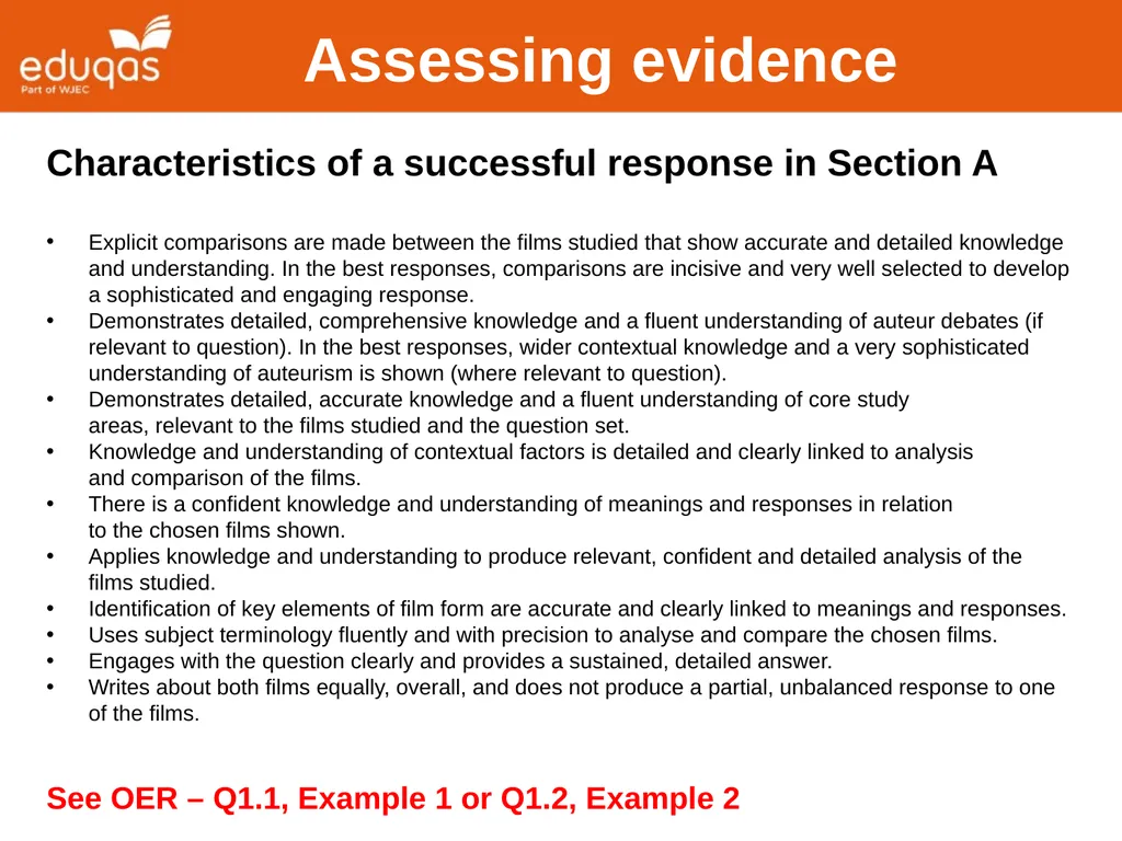 Assessing WJEC Eduqas A level Film Studies - slide 14 of 33