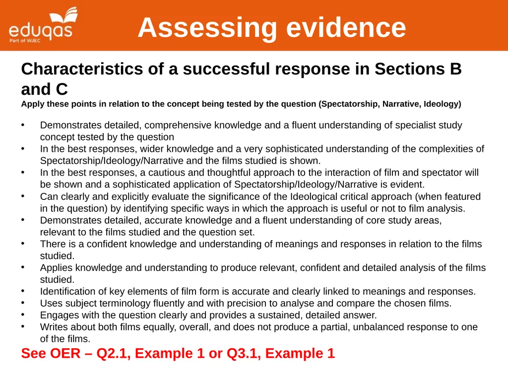 Assessing WJEC Eduqas A level Film Studies - slide 16 of 33