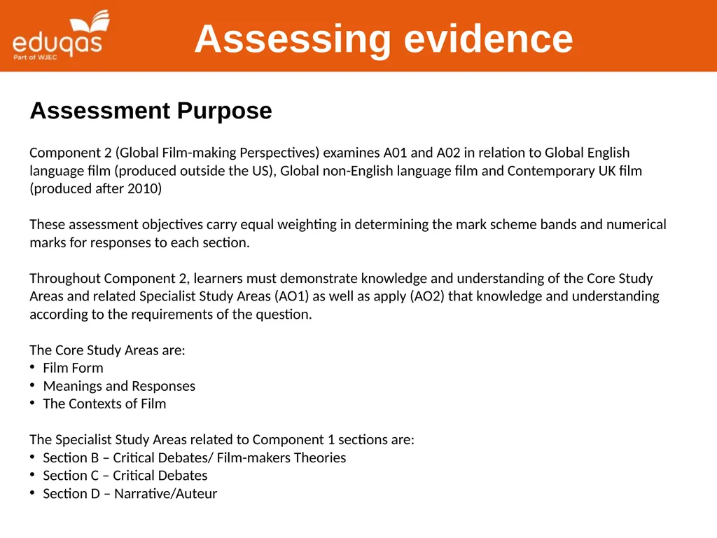 Assessing WJEC Eduqas A level Film Studies - slide 20 of 33