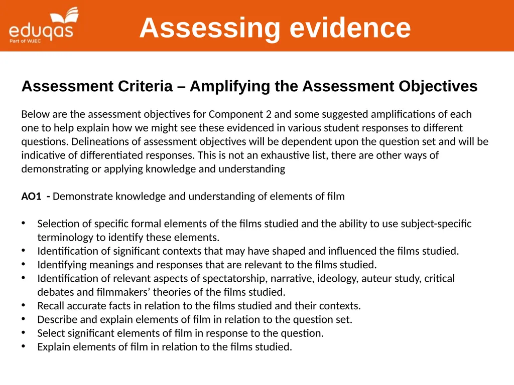 Assessing WJEC Eduqas A level Film Studies - slide 21 of 33