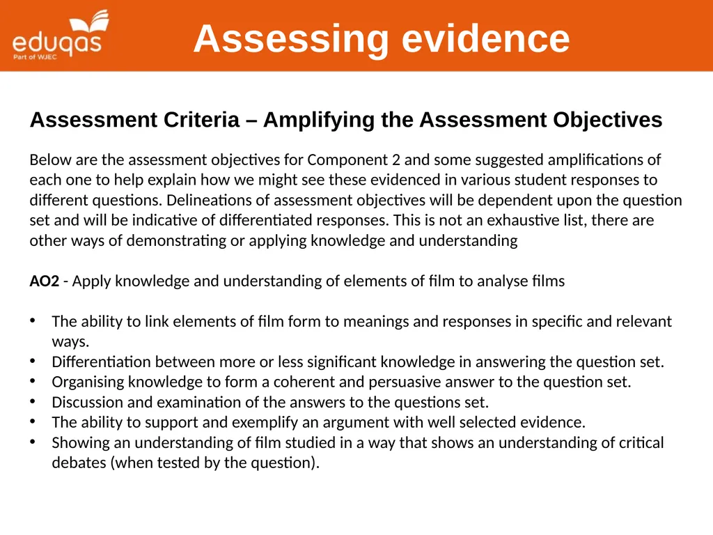 Assessing WJEC Eduqas A level Film Studies - slide 22 of 33