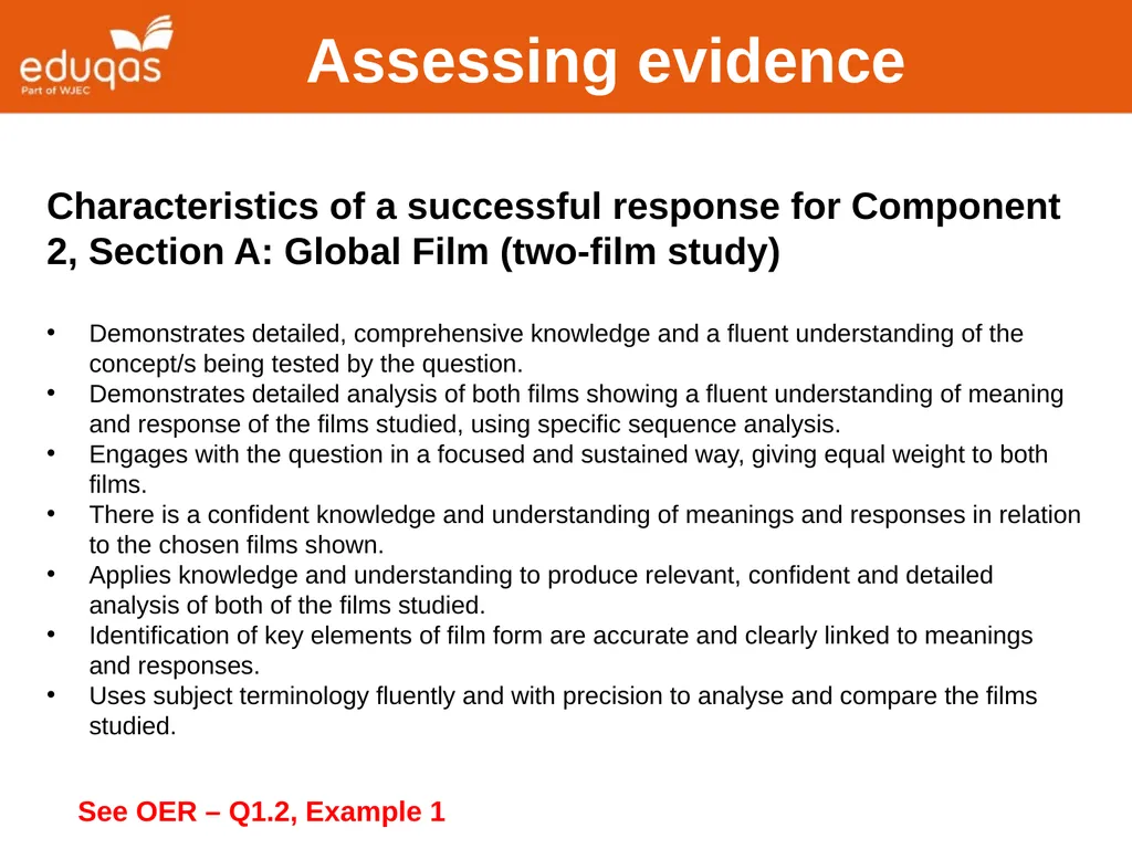 Assessing WJEC Eduqas A level Film Studies - slide 24 of 33