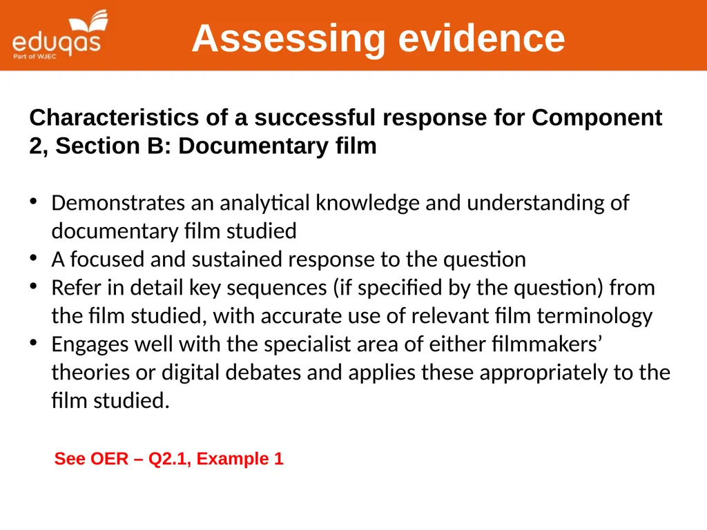 Assessing WJEC Eduqas A level Film Studies - slide 26 of 33