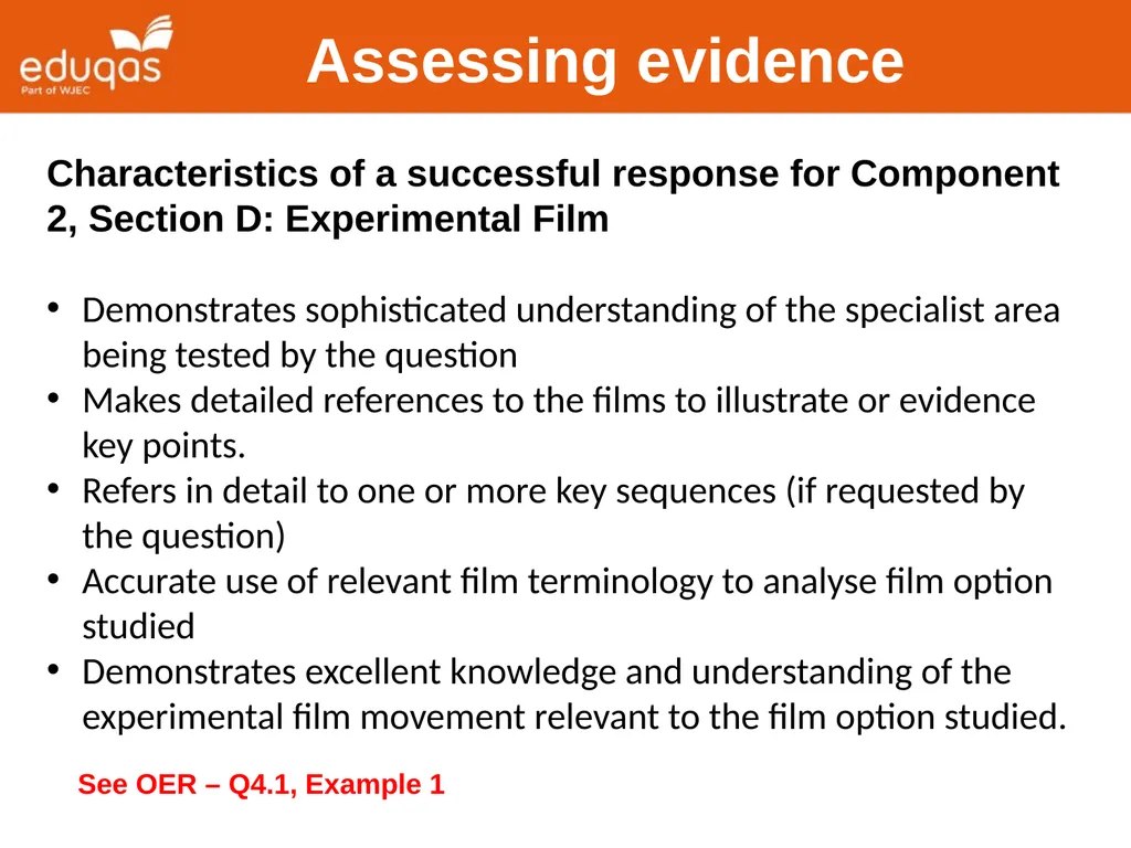 Assessing WJEC Eduqas A level Film Studies - slide 30 of 33