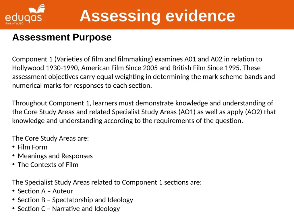 Assessing WJEC Eduqas A level Film Studies - slide 9 of 33