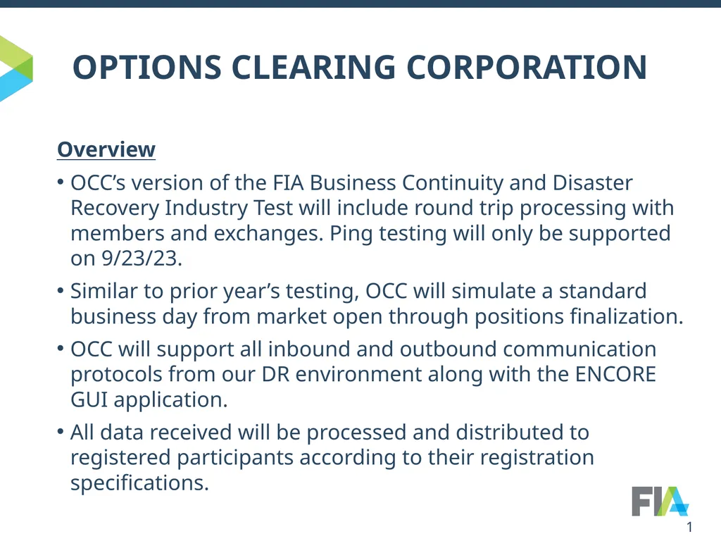 OPTIONS CLEARING CORPORATION Overview OCC’s - slide 1 of 7