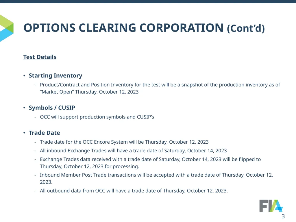 OPTIONS CLEARING CORPORATION Overview OCC’s - slide 3 of 7