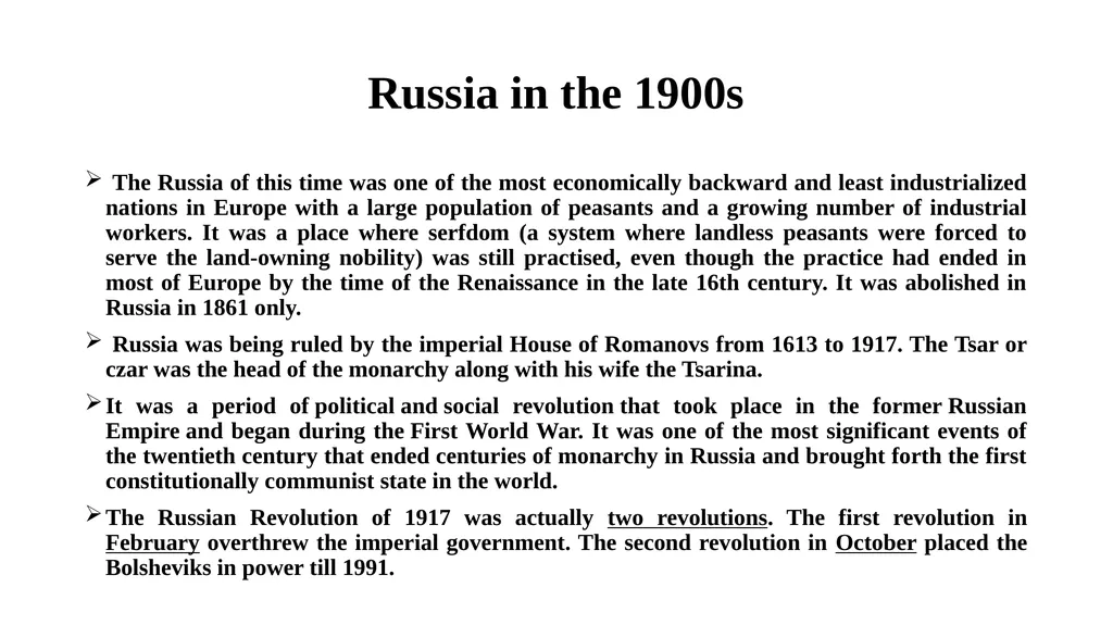 Russian Revolution, 1917 Russia in the 1900s The - slide 2 of 11