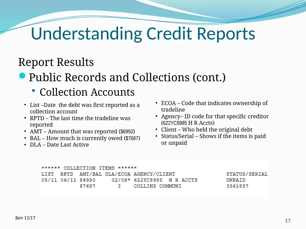 Understanding Credit Reports 1 2017 How is it - slide 17 of 22