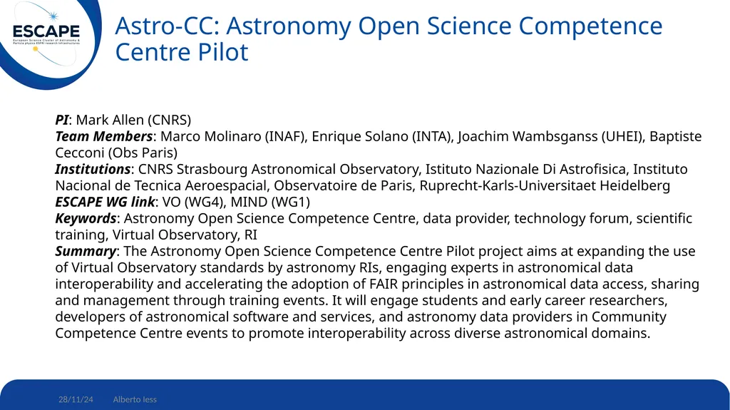 Update on ESCAPE-wise projects funded by the first - slide 14 of 17