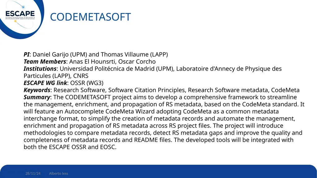 Update on ESCAPE-wise projects funded by the first - slide 16 of 17