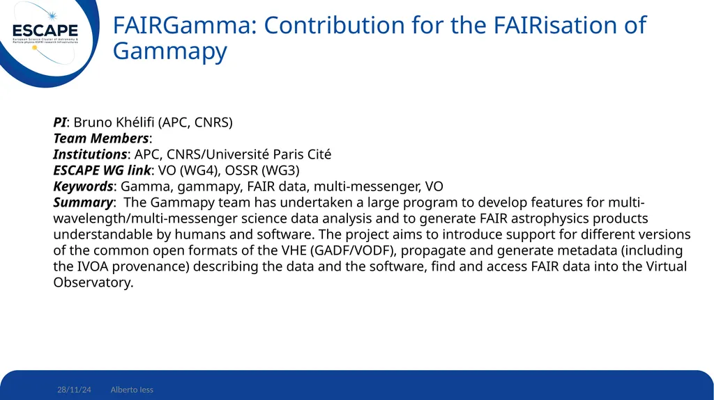 Update on ESCAPE-wise projects funded by the first - slide 12 of 17