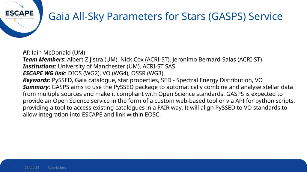 Update on ESCAPE-wise projects funded by the first - slide 5 of 17