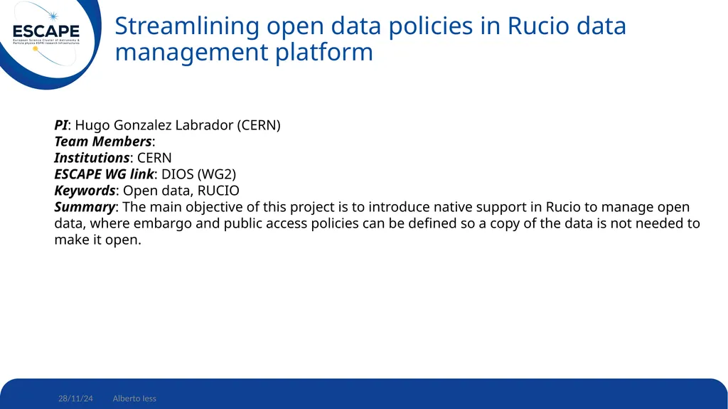 Update on ESCAPE-wise projects funded by the first - slide 13 of 17