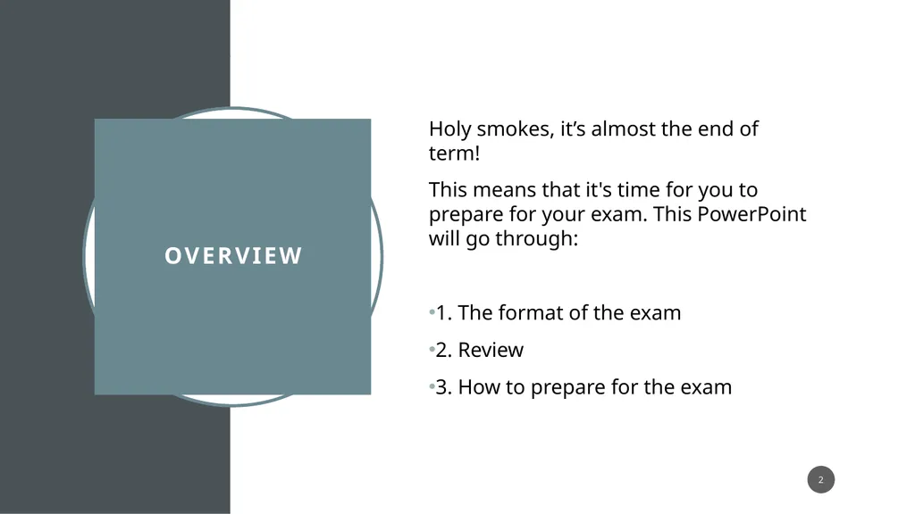 FLM 280: Exam Review Overview Holy smokes, it’s - slide 2 of 27