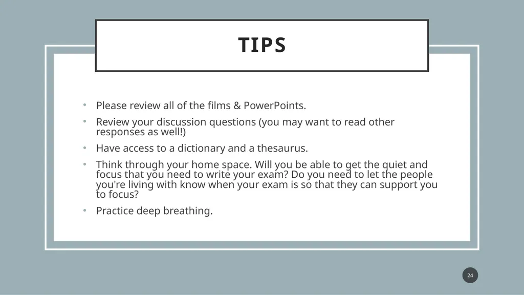 FLM 280: Exam Review Overview Holy smokes, it’s - slide 24 of 27