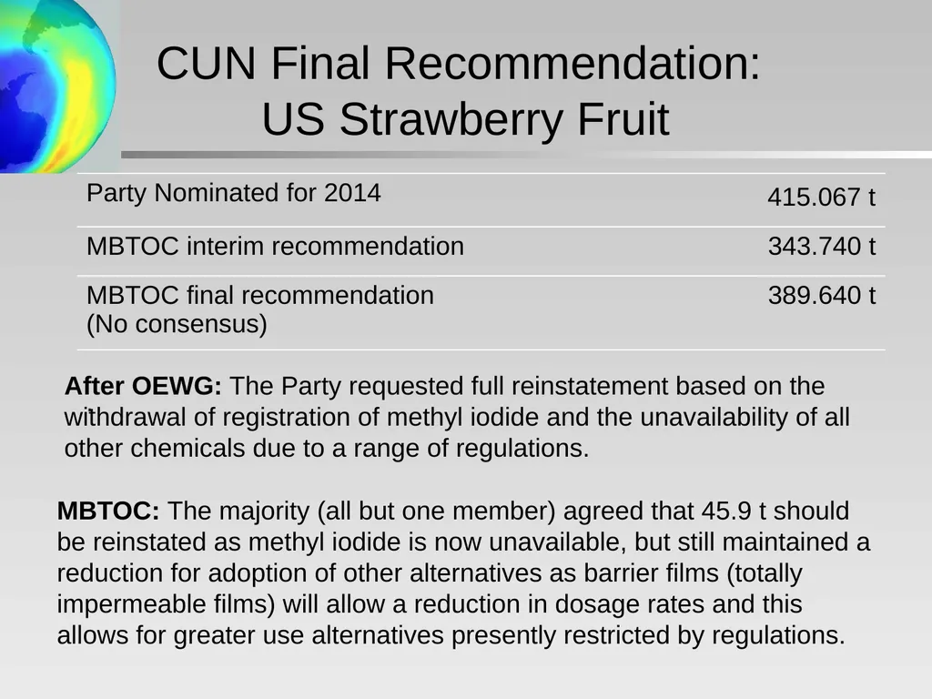 Critical Use Nominations: Final Recommendations - slide 14 of 34