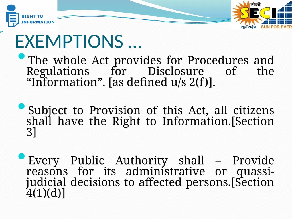 EXEMPTIONS & MANAGEMENT OF RTI APPLICATIONS – - slide 3 of 12