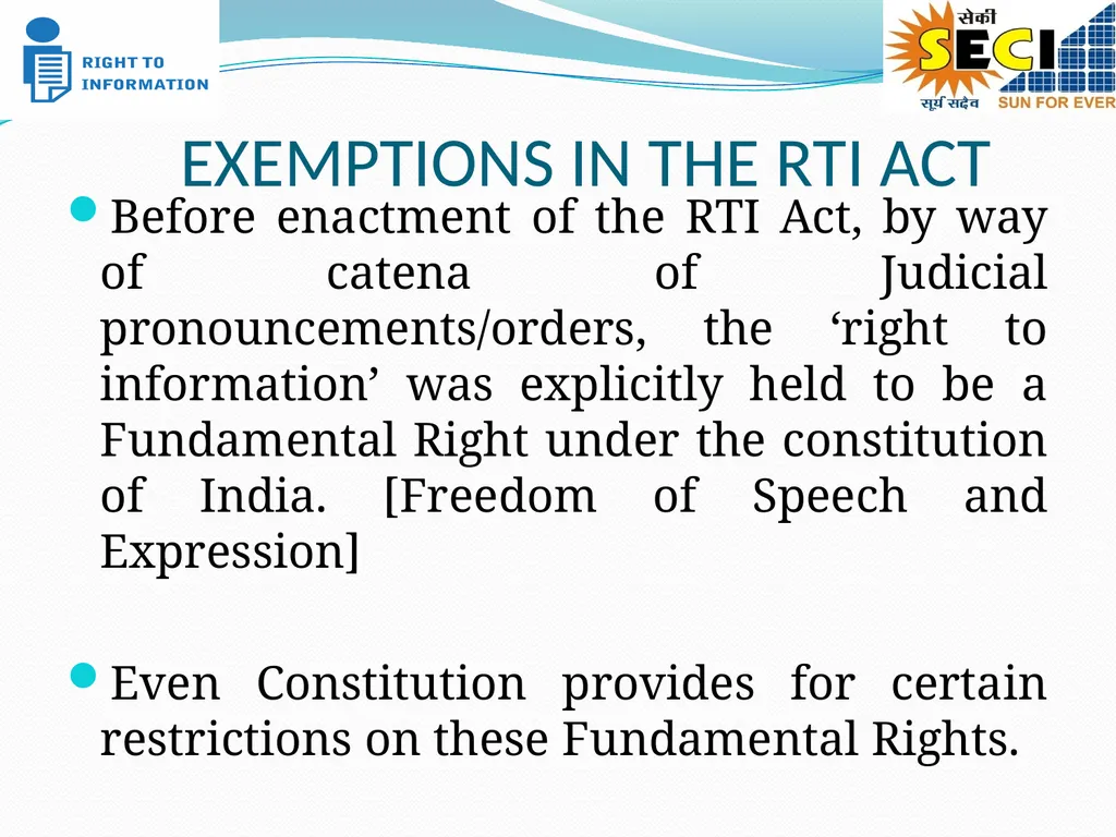 EXEMPTIONS & MANAGEMENT OF RTI APPLICATIONS – - slide 2 of 12