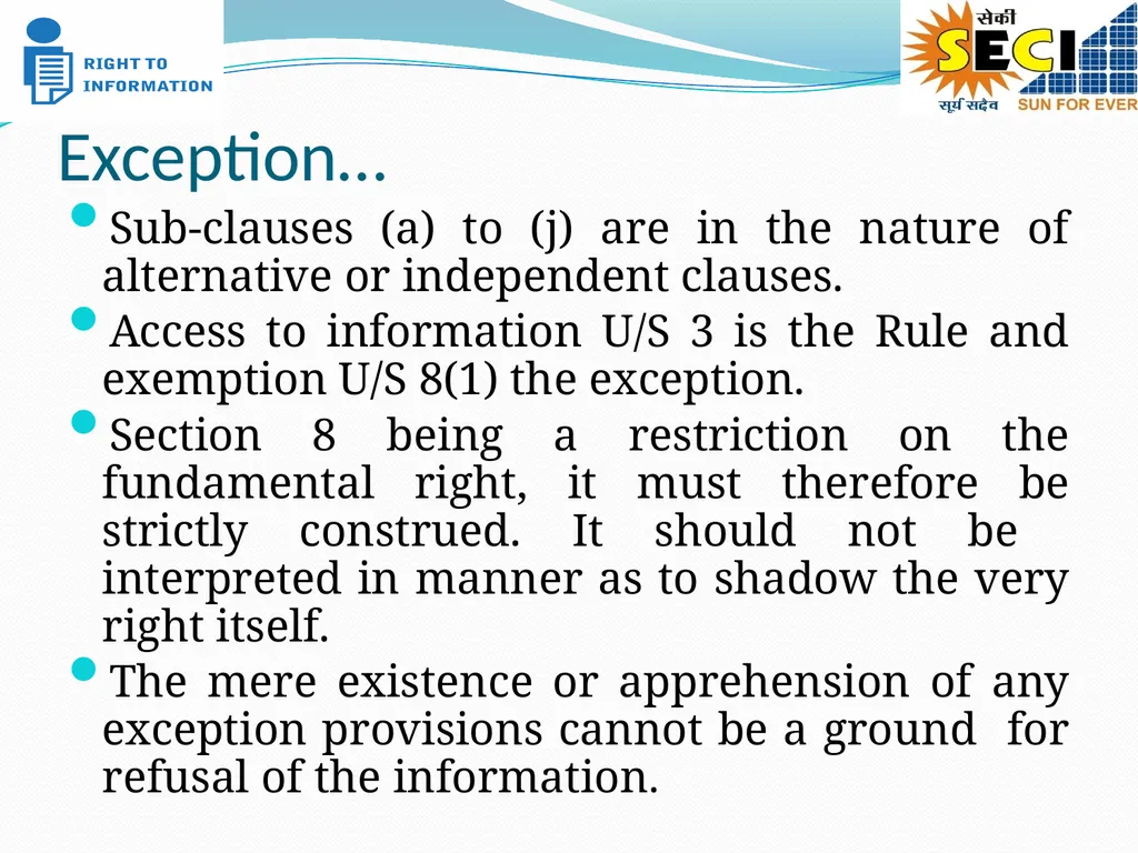EXEMPTIONS & MANAGEMENT OF RTI APPLICATIONS – - slide 5 of 12