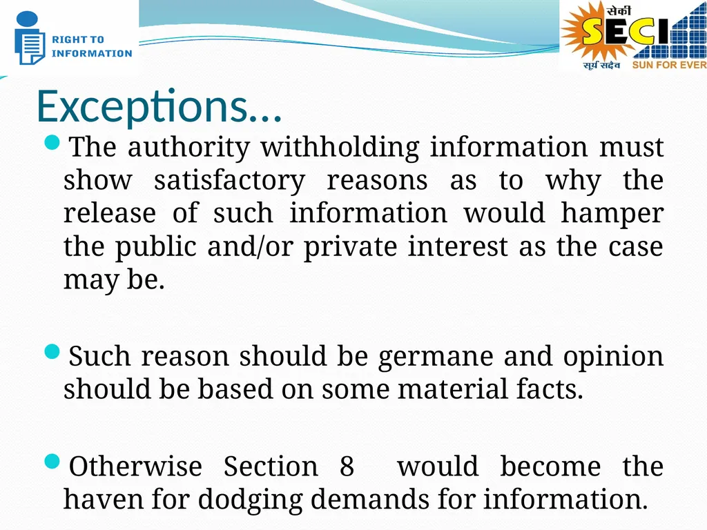 EXEMPTIONS & MANAGEMENT OF RTI APPLICATIONS – - slide 6 of 12