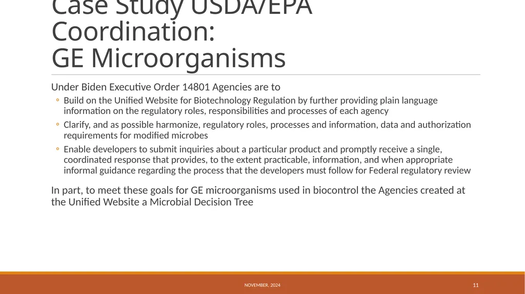 US Regulation of Biocontrol Products November, - slide 11 of 17
