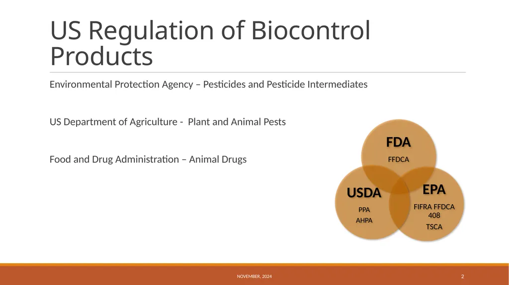 US Regulation of Biocontrol Products November, - slide 2 of 17